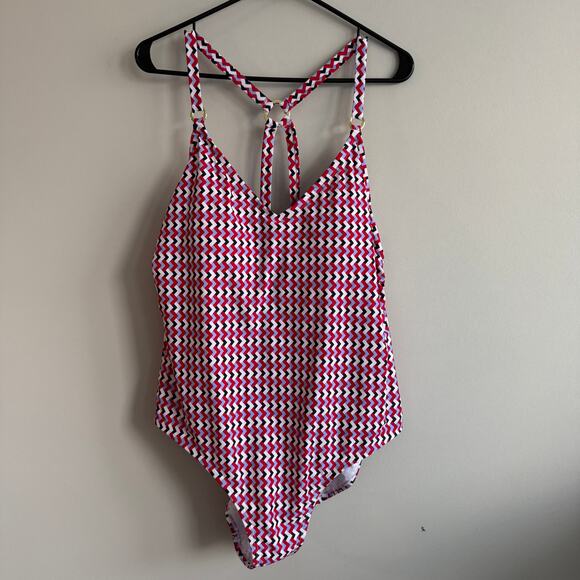 Kona Sol One Piece Swim Suit Red White Blue Gold Hardware USA Patriotic 18 NWT - Picture 1 of 10